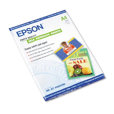 EPSON Photo-Quality Self Adhesive Paper, 8.38 x 11.75, Matte White, 10PK S041106